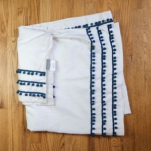 Land of Nod crib/toddler pom pom trim Dots bed skirt/dust ruffle